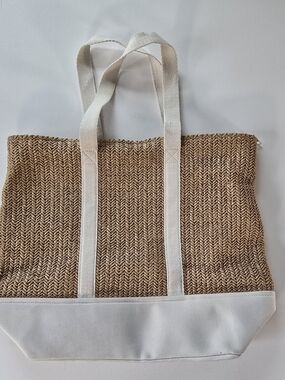 Canvas & Straw Two-Tone Tote Bag - Natural/White. Beach Ready!